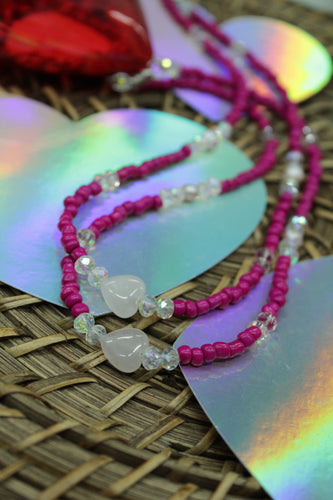 Rose quartz heart necklace (hot pink)