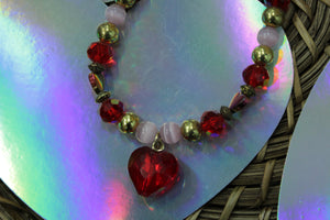 Red heart long necklace