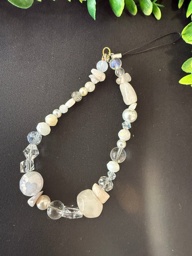 White beaded phone charm