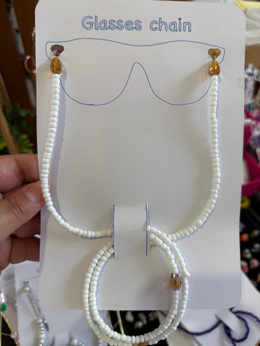 White seed bead glasses chain