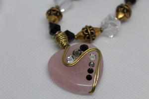 Rose quartz heart / Swarovski necklace