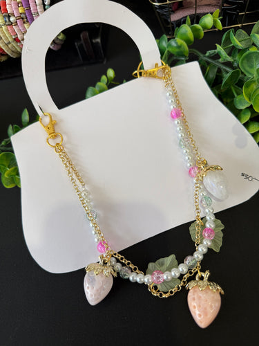 Pastel strawberry purse charm