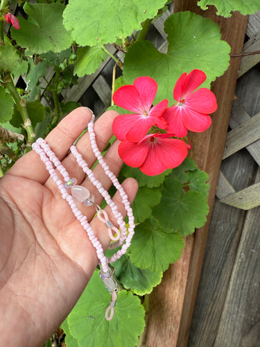 Pink rose quartz glasses chain