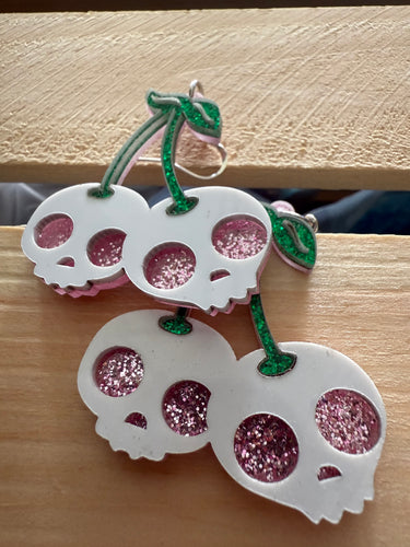 Pink skull cherry earrings