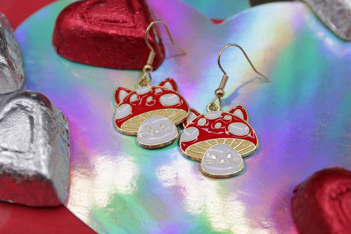 Cat mushroom earrings