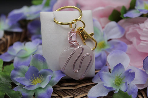 Rose quartz heart keychain