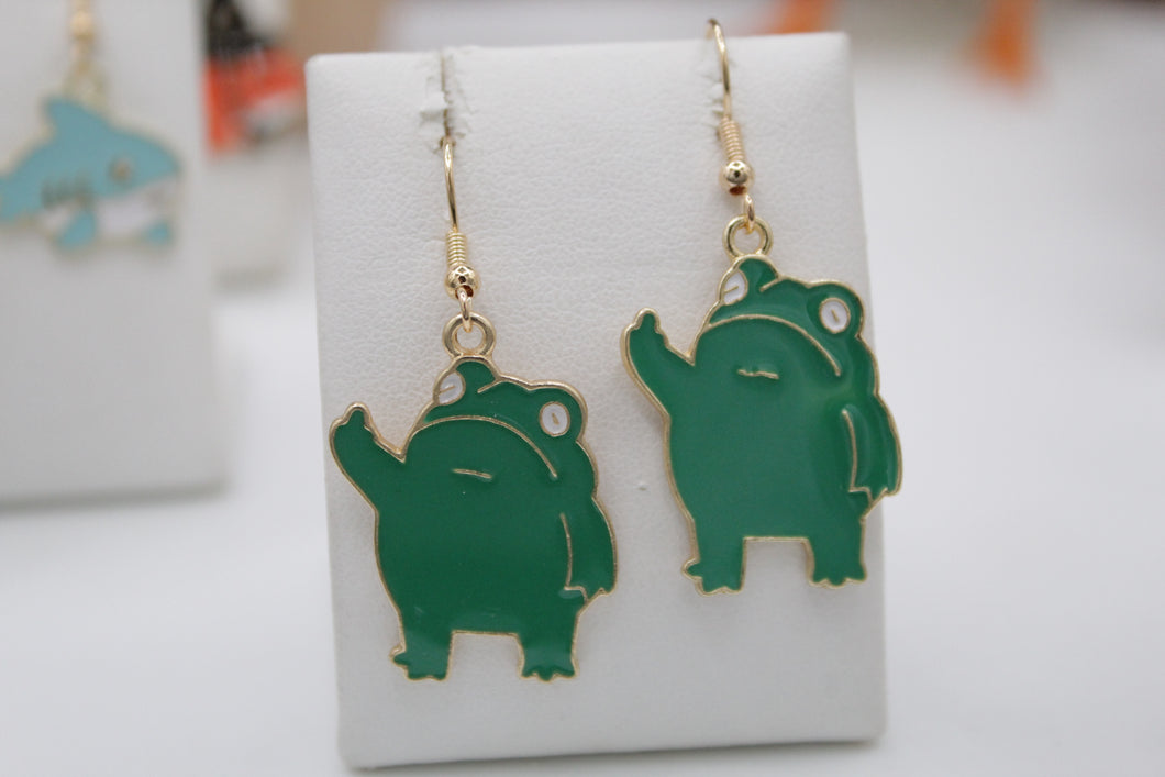 Grumpy frog earrings