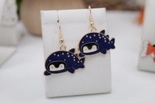 Dark blue whale earrings