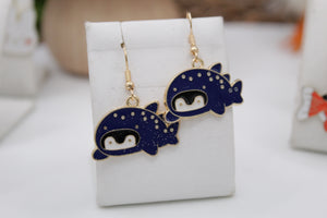 Dark blue whale earrings
