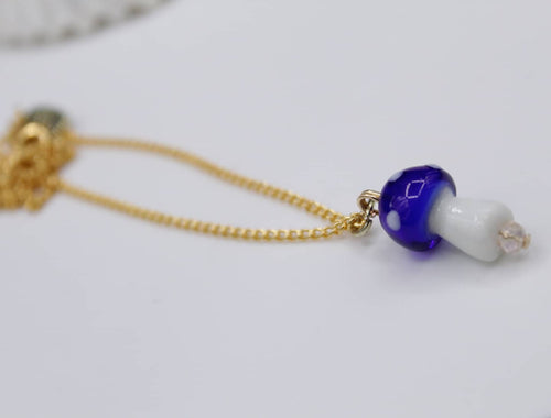 Blue mushroom necklace