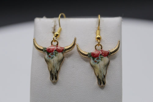 Pink rose cow horn earrings