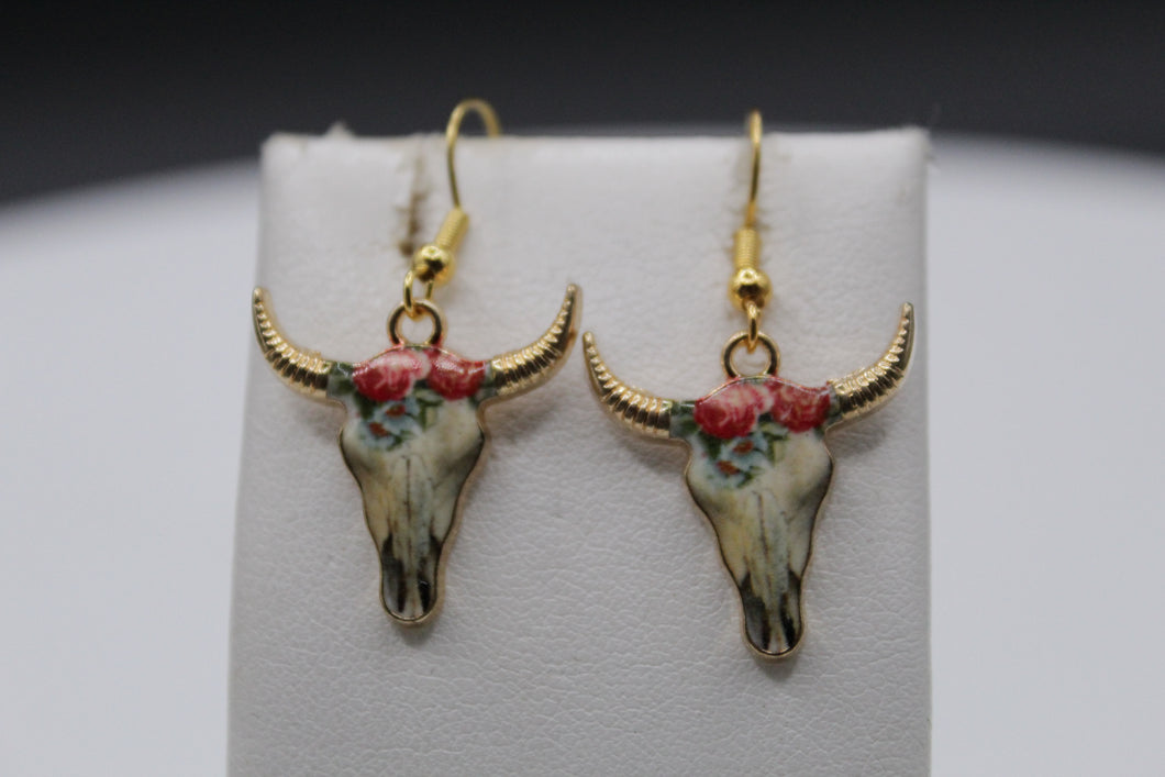 Pink rose cow horn earrings