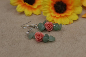 Adventurine rose earrings